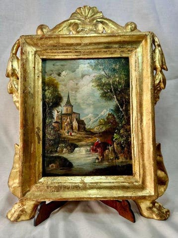 Italiaanse school (XIX) - Paesaggio con Castello Fiume e