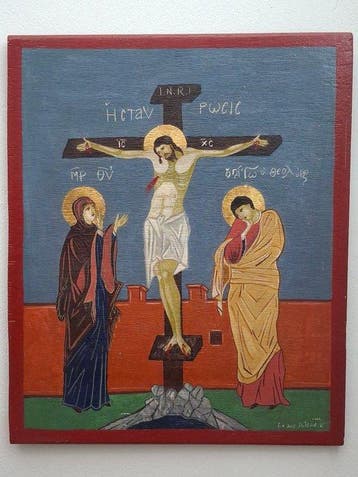 Icoon - Kruisiging van Christus - Wortelnotenhout -
