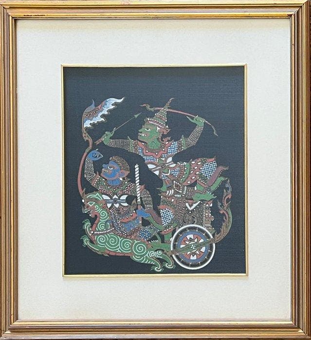 Thaise met de hand beschilderde zijdekunstwerk – Ramakien, Antiquités & Art, Art | Art non-occidental
