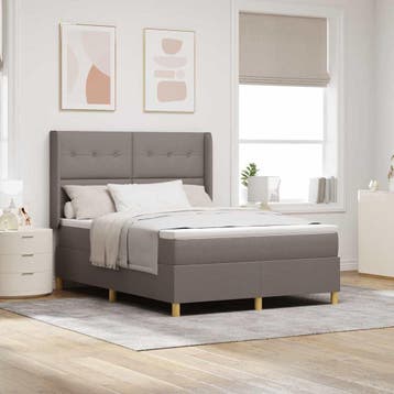 vidaXL Boxspring bed met hoofdeinde Taupe 140 x 200 cm Stof, Verzenden