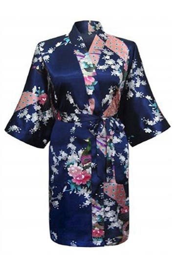 KIMU® Kimono Donkerblauw Kort L-XL Yukata Satijn Boven de Kn, Kleding | Dames, Ophalen of Verzenden, Nieuw