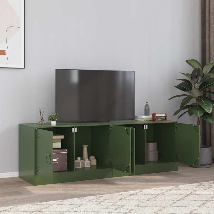 vidaXL Tv-meubelen 2 st 67x39x44 cm staal olijfgroen, Huis en Inrichting, Kasten |Televisiemeubels, Nieuw, Verzenden