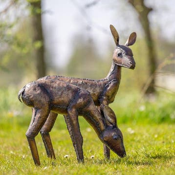 Sculptuuur voor buiten, Twee herten - 500 mm - Metaal - 2022