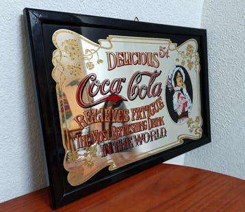 Miroir - Verre, Bois - Cadre enseigne Publicité Coca-Cola