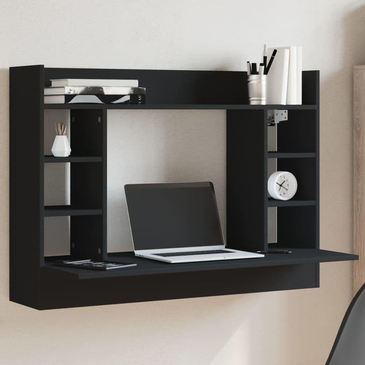 vidaXL Wandbureau 105x48x75 cm bewerkt hout zwart, Huis en Inrichting, Bureaus, Nieuw, Verzenden