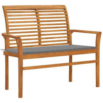 vidaXL Tuinbank met grijs kussen 112 cm massief teakhout, Tuin en Terras, Verzenden, Nieuw