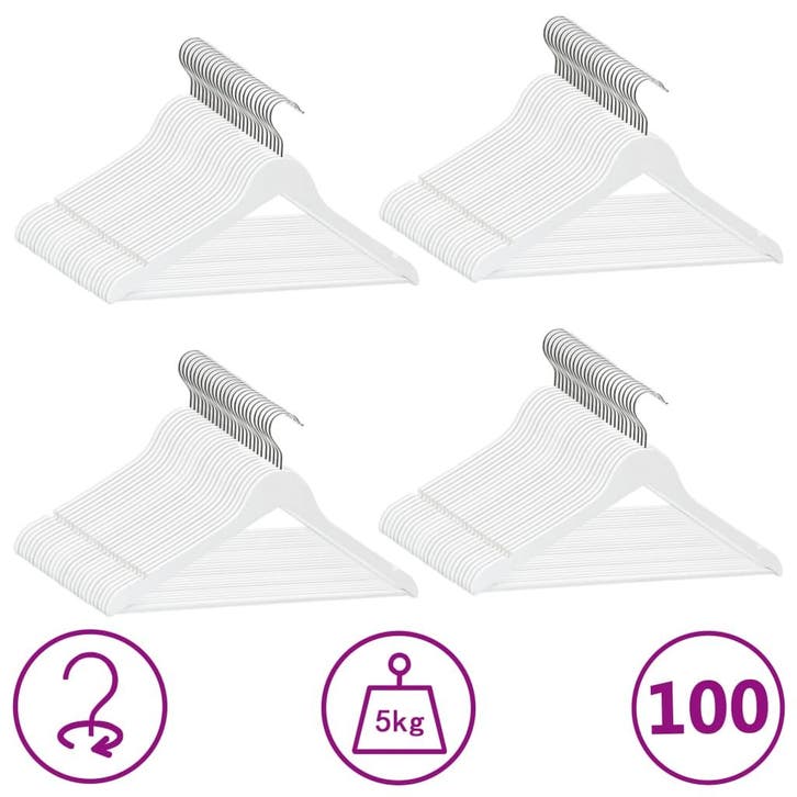 vidaXL 100-delige Kledinghangerset anti-slip hardhout wit, Maison & Meubles, Armoires | Penderies & Garde-robes, Envoi