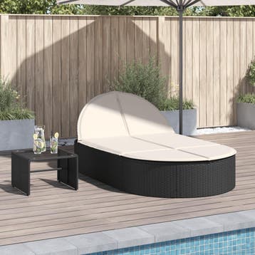 vidaXL Ligbed 2-persoons met kussens poly rattan zwart, Verzenden