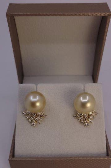 Boucles doreilles - 18 carats Or jaune, Perles des Mers du, Nieuw