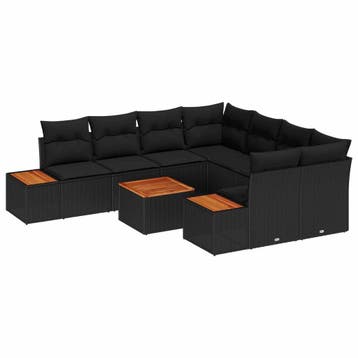 vidaXL Tuinbank Set 9 st Zwart Poly rattan, Verzenden, Nieuw
