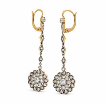 Oorbellen - 19.2 kt. Geel goud, Platina Diamant (Natuurlijk)