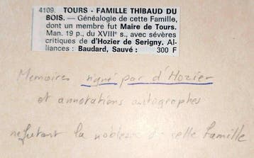 Thibaud du Bois (Tours) - Cahiers Manuscrit généalogie