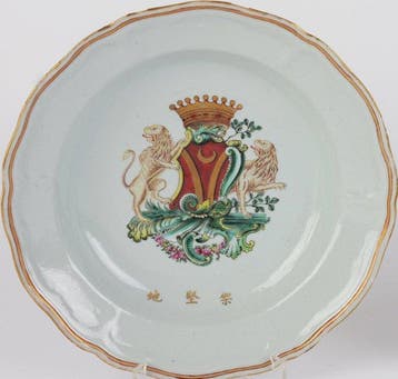 Bord (2) - Porselein - Twee Chinese-inscribed documentaire