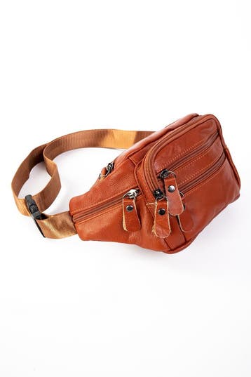 Heuptasje Echt Leer Vakjes Roodbruin Fanny Pack Cognac Bruin, Handtassen en Accessoires, Tassen | Damestassen, Ophalen of Verzenden