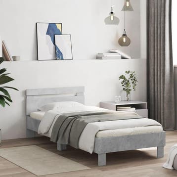 vidaXL Bedframe met hoofdeinde bewerkt hout betongrijs, Verzenden, Nieuw