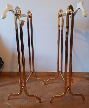 Support (2) - Laiton doré, Bois - Paire de porte-vêtements