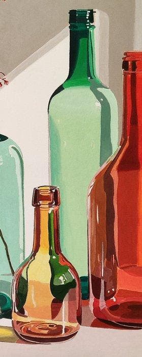 Antonio Perotti - Still Life Vasi in vetro con tralcio