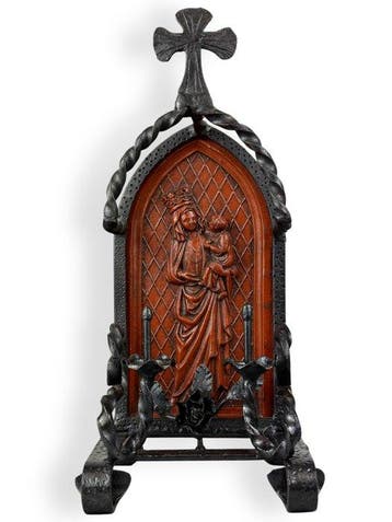 Gotische stijl Altaar - Geglazuurd terracotta, smeedijzer -