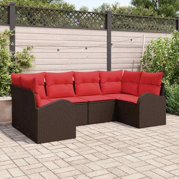 vidaXL Tuinbank Set met kussen 6 pcs Bruin Poly Riet, Verzenden, Nieuw