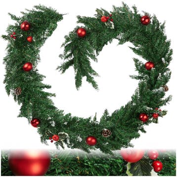 Kerstslinger natuurgetrouw met ballen en dennenappels 2,7 m, Verzenden