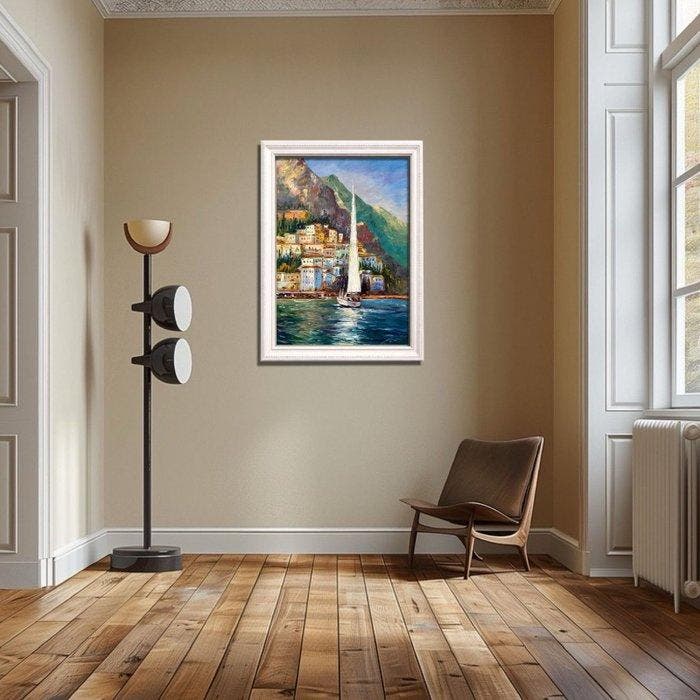 Yuni R. P. (XX) - Vela al Viento en la Villa Costera, Antiek en Kunst, Kunst | Schilderijen | Klassiek