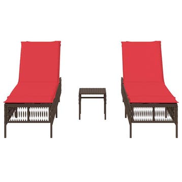 vidaXL Ligstoelen 2 stuks met tafel Bruin Poly Rotan, Tuin en Terras, Verzenden, Nieuw