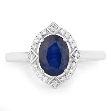 Ring - 14 karaat Witgoud - 1.55ct. tw. Saffier - Diamant -