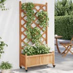 vidaXL Plantenbak met latwerk en wielen massief vurenhout, Tuin en Terras, Verzenden, Nieuw