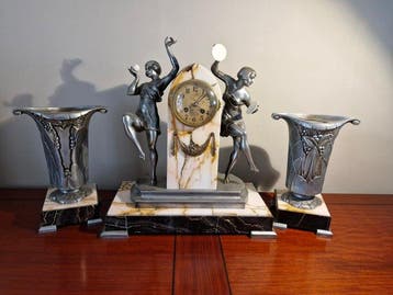 Art Deco garnituur - Limousin - Art Deco marmer, regule,, Antiek en Kunst