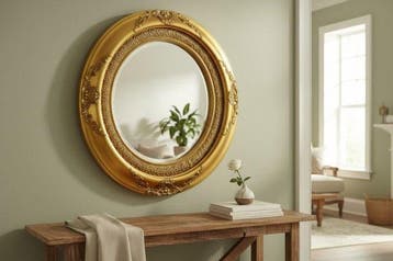 Miroir mural - Bois - Grand miroir de 87 cm de diamètre