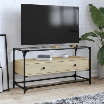 vidaXL Tv-meubel met glazen blad 98x35x51 cm bewerkt hout, Verzenden, Nieuw