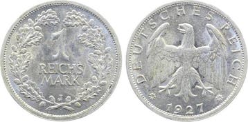 Duitsland 1 Reichsmark 1927 J vorzueglich/stempelglanz zi..., Verzenden