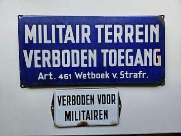 militair terrein - Emaille bord (2) - Emaille, Antiquités & Art