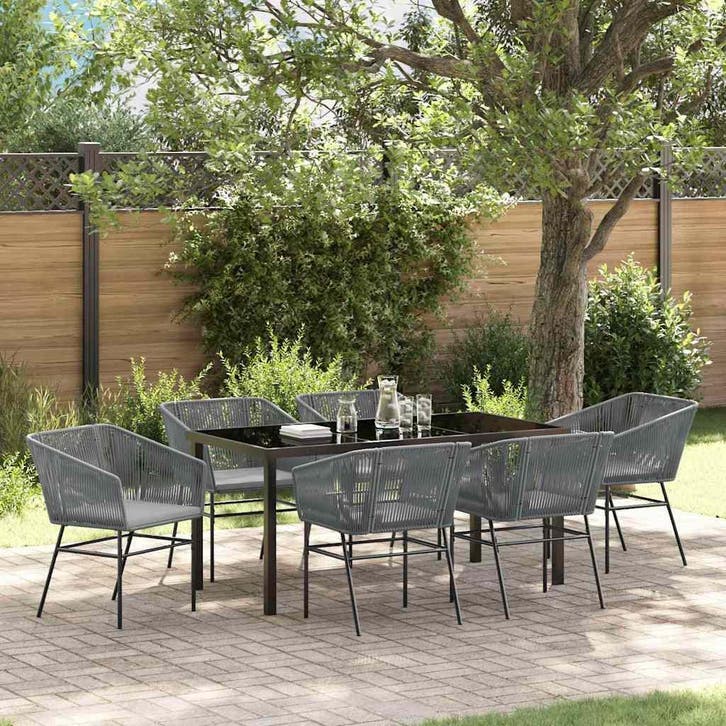 vidaXL Tuin Eettafel Set met kussen 7 pcs Grijs Gepoedercoat, Tuin en Terras, Tuinsets en Loungesets, Nieuw, Verzenden