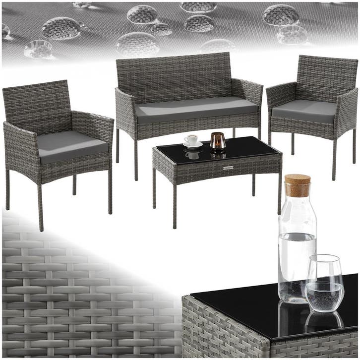 Wicker tuinset Palese voor 4 personen - grijs, Jardin & Terrasse, Ensembles de jardin, Envoi