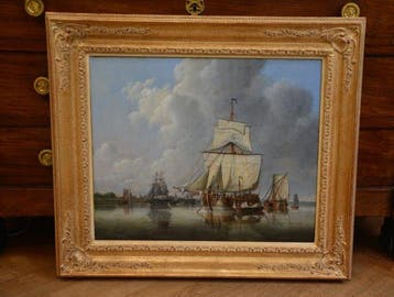 Jan Hendrik Boshamer (1775-1843) - Zeegezicht met schepen, Antiek en Kunst
