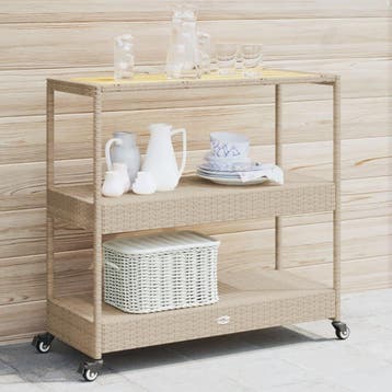 vidaXL Keukentrolley 3-laags poly rattan en massief, Verzenden, Nieuw