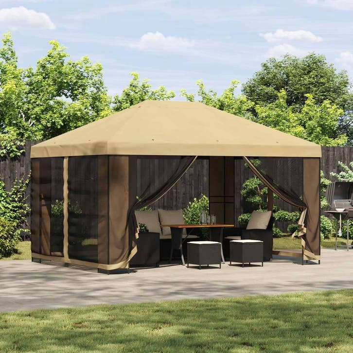 vidaXL Prieel 4 × 3 m Crèmekleurig Polyester en Staal 190, Tuin en Terras, Partytenten, Nieuw, Verzenden