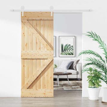 vidaXL Schuifdeur 80 x 210 cm Massief grenenhout Natuurlijk, Doe-het-zelf en Bouw, Deuren en Vliegenramen, Verzenden, Nieuw