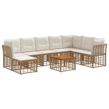 vidaXL Buiten bank set 9 pcs Natuurlijk en Crème Wit, Verzenden, Nieuw