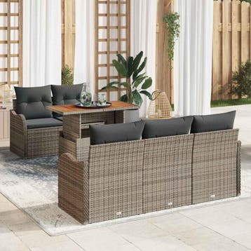 vidaXL Tuinbank Set met opslag 6 pcs Grijs Poly rattan, Verzenden, Nieuw