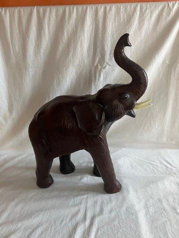 sculptuur, Elefante - 53 cm - Hout, Leder - 1950