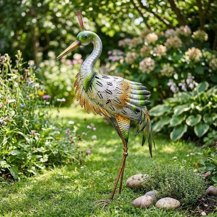 African Crowned Crane - Beeldje - Staal, Antiquités & Art, Curiosités & Brocante