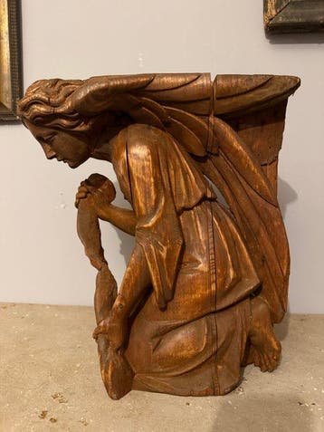 sculptuur, Antieke engel 19e eeuw / Neogotiek - 36 cm - Hout
