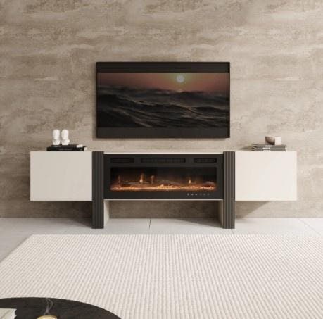 TM TV-Meubel met elektrische sfeerhaard beige 200x41x58 cm, Auto diversen, Autogereedschap, Verzenden