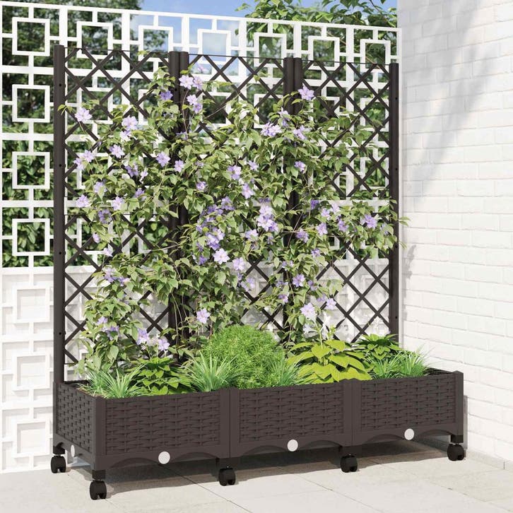 vidaXL Tuinsteker met schutting en wielen Bruin 120 x 40 x, Jardin & Terrasse, Pots de fleurs, Envoi