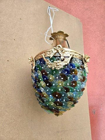Plafonnier - Verre, Laiton - Lampe suspendue italienne, Antiquités & Art