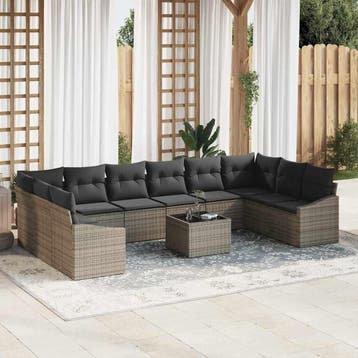 vidaXL Tuinbank Set met opslag Lichtgrijs poly rattan, Verzenden, Nieuw