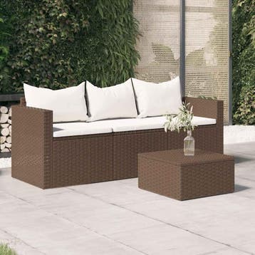 vidaXL Tuinbank 3-zits met kussens poly rattan bruin, Tuin en Terras, Verzenden, Nieuw