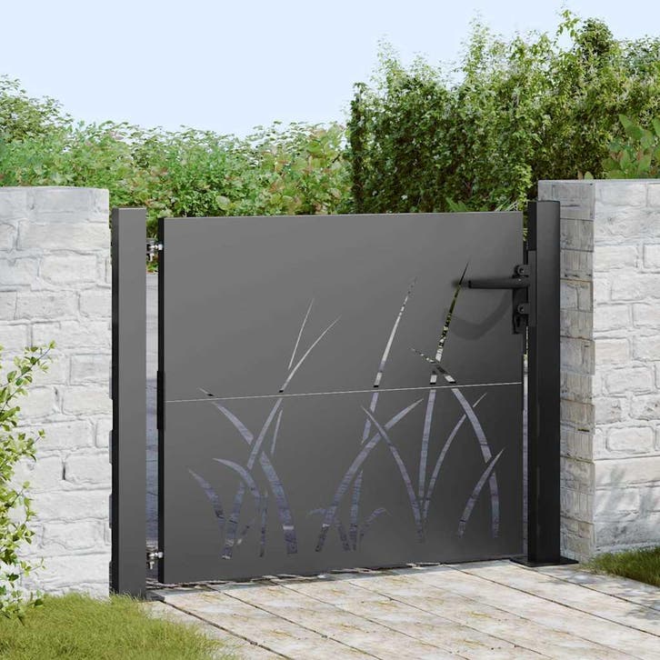 vidaXL Tuinpoort 110 x 105 cm Poedercoated staal Zwart, Jardin & Terrasse, Portes de jardin, Envoi